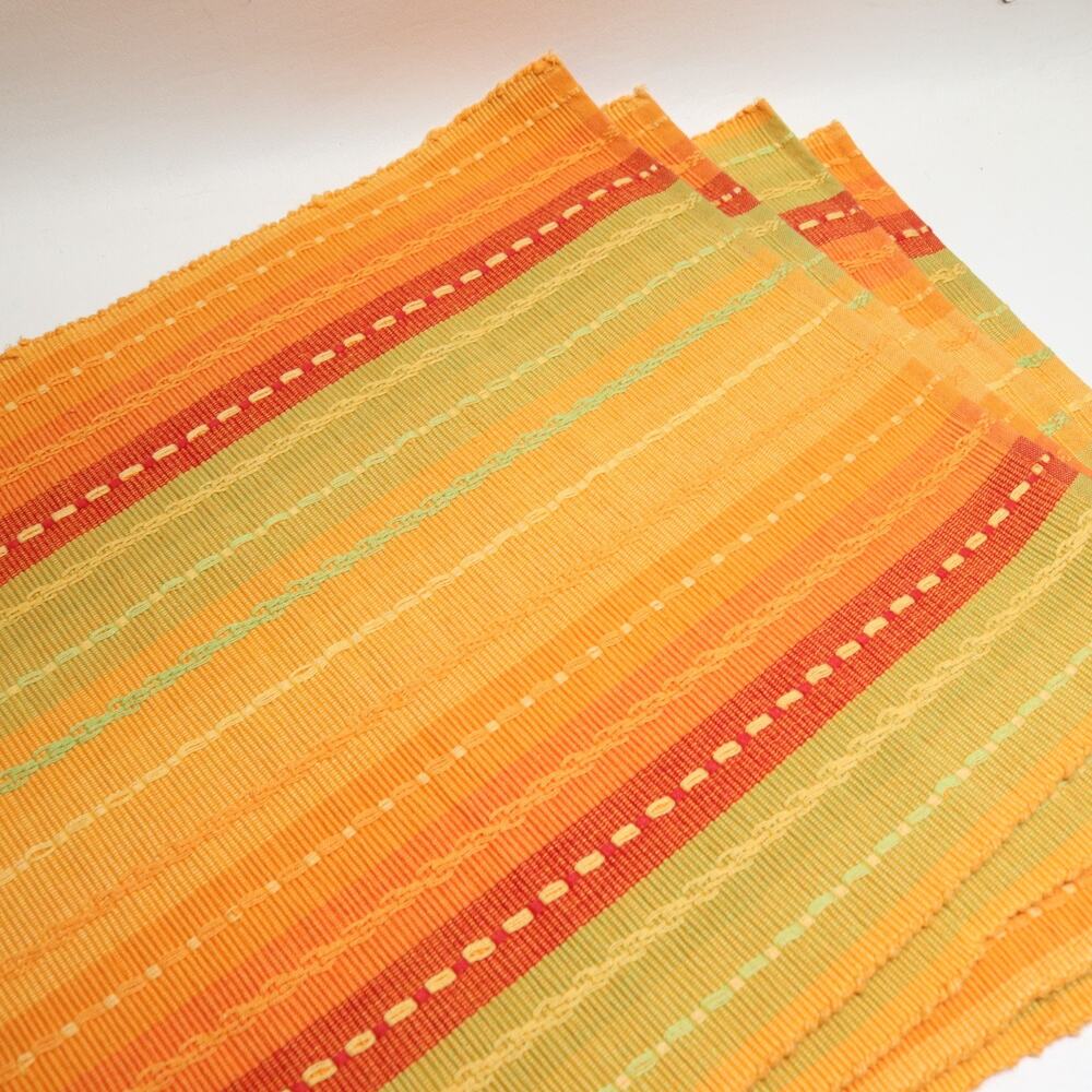Set Of 4 Baja Woven Placemats Striped Cotton Canvas Boho Southwest 18"x14"